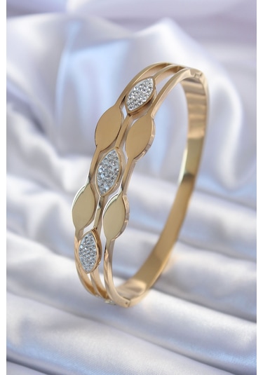 316l Çelik Gold Renk Arpa Model Zirkon Taş Detay Kadın Kelepçe Bileklik - Tj-bb5600 Diğer