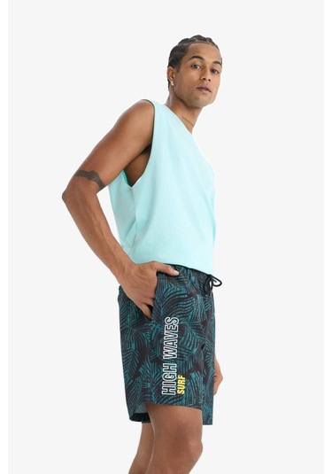 Defacto Defactofit Regular Fit Baskılı Esnek Dokulu Kısa Boy Sporcu Deniz Şortu A4185ax25hsbk81 Siyah
