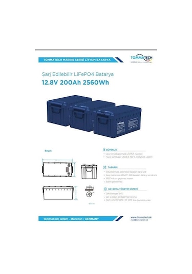 Tommatech Marine 12.8v 200ah Lifepo4 Abs+pc Kasa Lityum Batarya