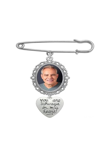 Padalink Evlilik Fotoğrafı Hatırlama Broşu - Gelin Gelin Damat Akraba İçin 2 Adet Alüminyum Portre Çerçevesi Pendan Gümüş