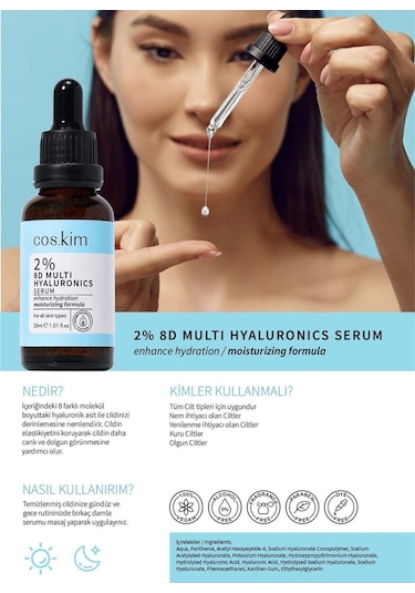 8 Çeşit Hyaluronik Içeren Nemlendirici Cilt Bakım Serumu 2% 8d Multi Hyaluronics Serum 30 Ml