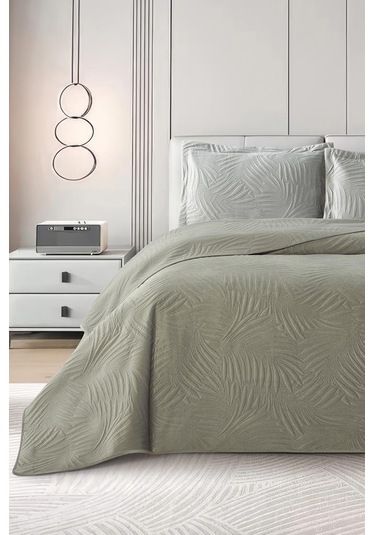 Münih Çift Kişilik Lüks Kadife 240x260 Cm Yatak Örtüsü Gri Gri