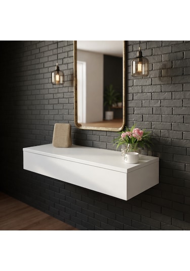 Mdf Makyaj Masası Ve Dresuar 100x30 Cm Çekmeceli Modern Tasarım Beyaz