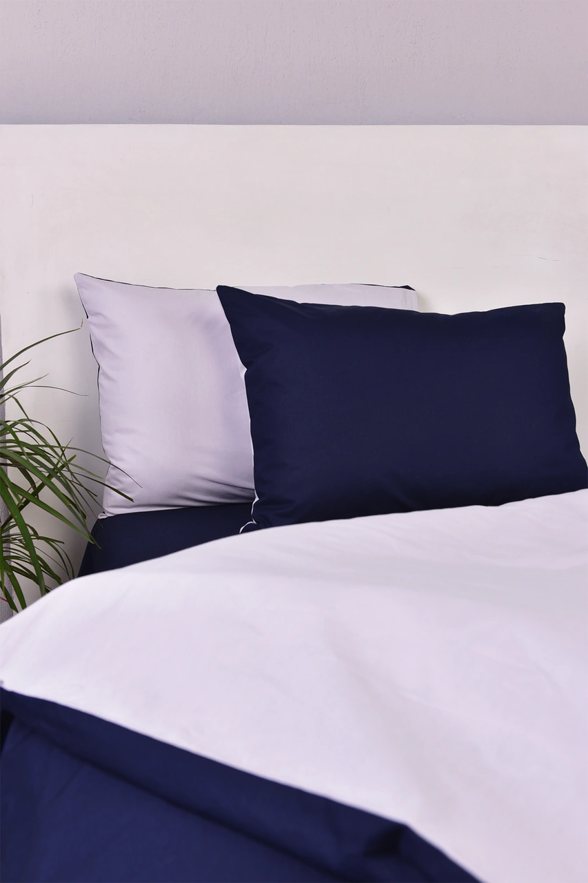 Çift Taraflı Çift Kişilik Nevresim Takımı Lacivert Gri %100 Pamuk Lacivert - Gri