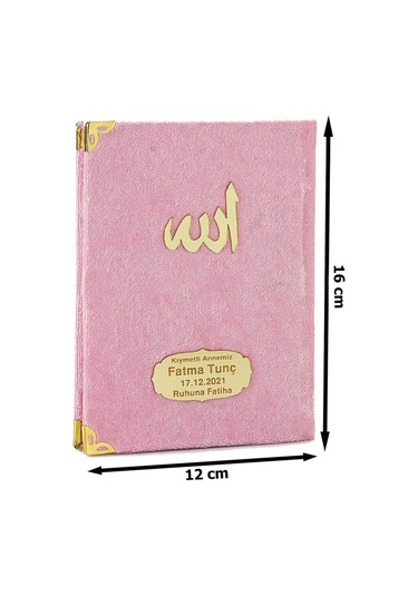 10 Adet Kadife Kaplı Yasin Kitabı - Çanta Boy - İsme Özel Plakalı - Tesbihli - Keseli - Pembe Renk - Mevlüt Hediyeliği - 80 Sayfa