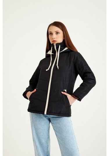 Toridas Günlük Şık Kapüşonlu Kışlık Kadın Şişme Mont 811siyah10 001