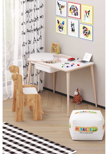 Miracle 3d Çocuk Oyun Etkinlik Çalışma Masası Ve Sandalye - Aktivite Masası 1667553238 Beyaz