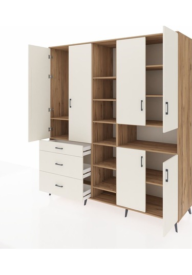 Kronos Dolap 13 Raflı 3 Çekmeceli 6 Kapaklı 220x59x243 Çam-aytaşı/aytaşı Aytası/aytası