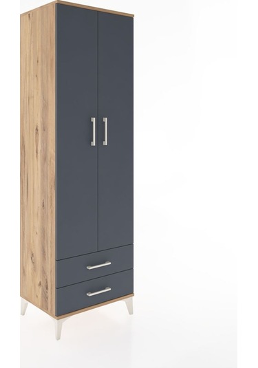 Hyperion Dolap 2 Raflı 2 Çekmeceli Tek Askılı 60x44x195 Çam-antrasit Atlas Çam