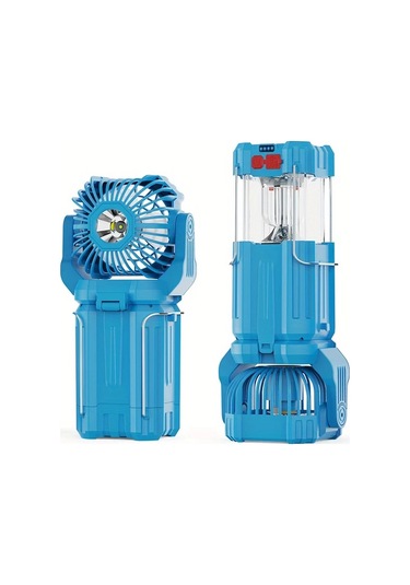 Dashanshop Kamp Işıklı Usb Şarjlı Taşınabilir Fan Solar Mavi 1200mah