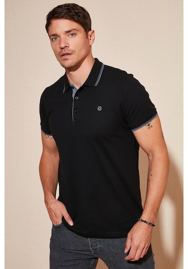 Buratti Pamuklu Slim Fit Şerit Detaylı Düğmeli Polo Yaka 4'Lü Paket Erkek T Shirt 5902118S4 Siyah-Gri Melanj-Haki-Indigo