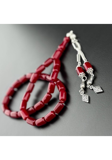 Vişne Renk Osmanlı Usulü Sıkma Kehribar Tesbih Vişne