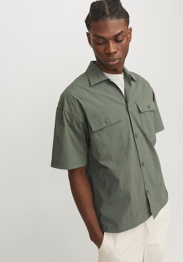 Jack & Jones Erkek Göğüs Cepli Oversized Gömlek - Altitude 12251280 Agave Green Yeşil