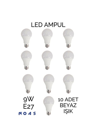 10 Adet 9 Watt E27 Duylu Led Ampul - Beyaz Işık- 10'lu Paket