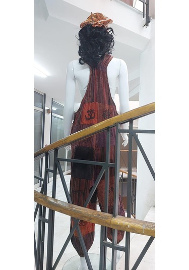 Hint Otantik Yıkamalı Taşlanmış Kahve Tonlu Şalvar Tulum Çok Renkli