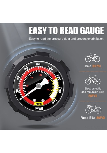 Wezone Taşınabilir Bisiklet Pompası - 150psı Basınçlı, Alüminyum Şişirme Aleti 58-62cm