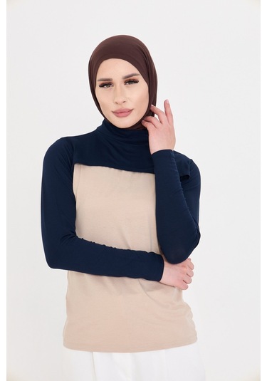 Lacivert Tesettür Balıkçı Yaka Boyunluklu Kolluk Viskon Düz 1025 02 Lacivert