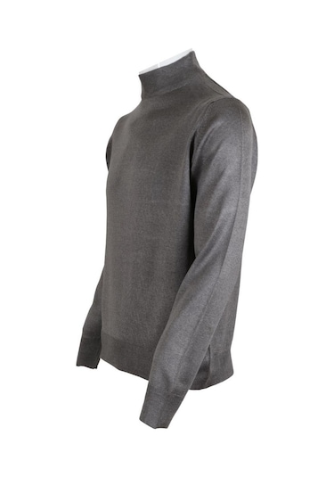 Erkek Gri Kazak Yarım Balıkçı Yünlü Klasik Normal Kesim Rar00800