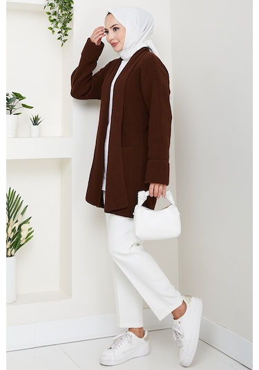 Enfil Şal Yaka Triko Hırka 1598 - Acı Kahve Acı Kahverengi