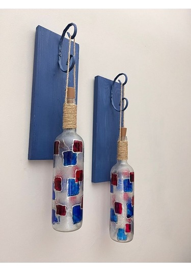 Led Işıklı Koyu Mavi Renkli Vitray Cam Salon Bar Bahçe Dekoru Şar Çok Renkli