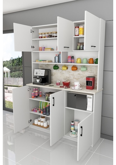 %100 Mdflam Kahve Köşesi Çok Amaçlı Mutfak Dolabı Kahve03 Beyaz - Silves Beyaz - Silves