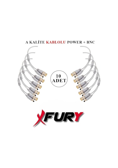 Fury 10 Adet A Kalite Kablolu Hazır Bnc + Dc Power Jack Kablolu Y Tipi Konnektör