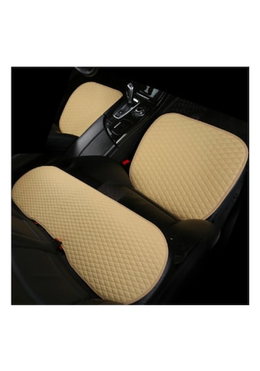 Araç Oto Koltuk Koruyucu Cepli Üçlü Minder Seti I Lüks Kapitone Deri Ön-arka Bej Oto Koltuk Minder