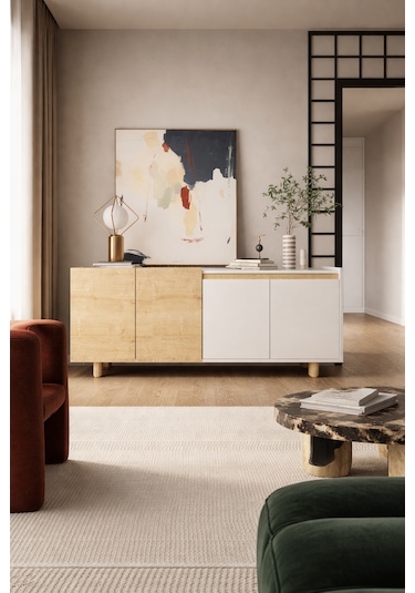 Ravenna Modern Konsol 180 Cm Safir Meşe - Beyaz Beyaz - Safirmeşe
