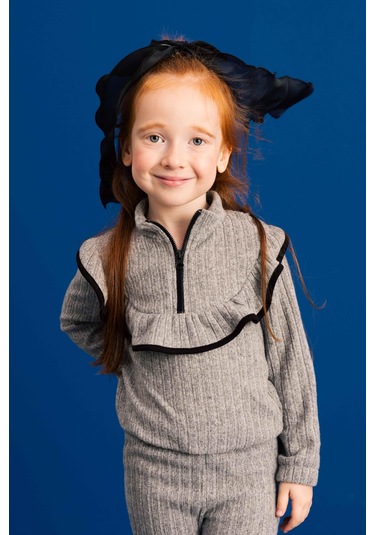 Luess Kız Çocuk Fırfırlı Ve Fermuarlı Bluz - Gri 2-3 Yaş 8-9 Yaş Gri