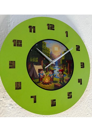 Kişiye Özel İsimli Bloklu Dünya Tasarımlı Duvar Saati Epoksi Dolgulu Resimli & Rakamlı 35 Cm Açık Yeşil