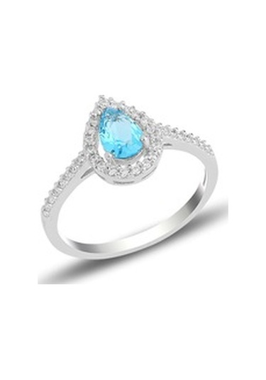 Gümüş Rodyumlu Akuamarin Taşlı Damla Modeli Üçlü Set