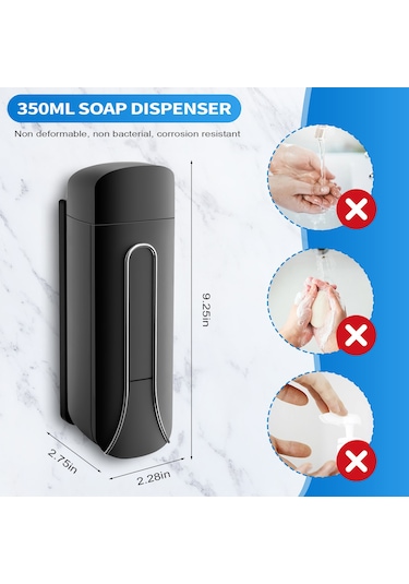 Xurunkeji 2 Adet Duvara Monte Banyo Plastik Sıvı Sabunluk 350 Ml Duş Jeli Deterjan Şampuan Şişesi Mutfak Otel İçin Siyah