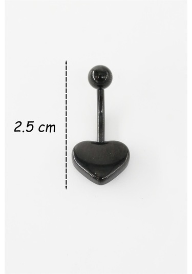 Kadın 316l Anti Alerjenik Kalp Figürlü Göbek Piercing - Siyah