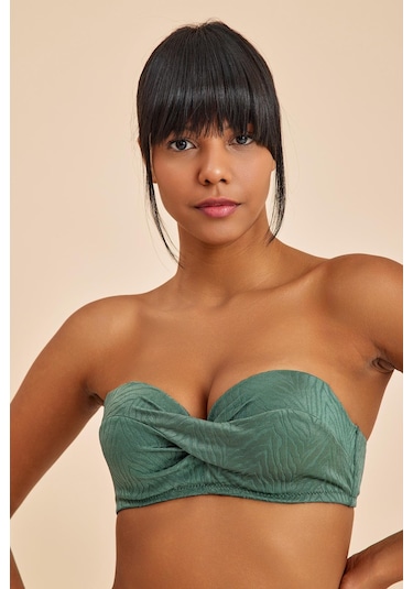 Amarelle Bali Yeşil Balenli Dolgulu Straplez Push-up Bikini Takım Yeşil