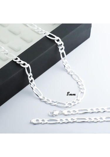 8 Mm Figaro Gümüş Zincir Kolye Gümüş