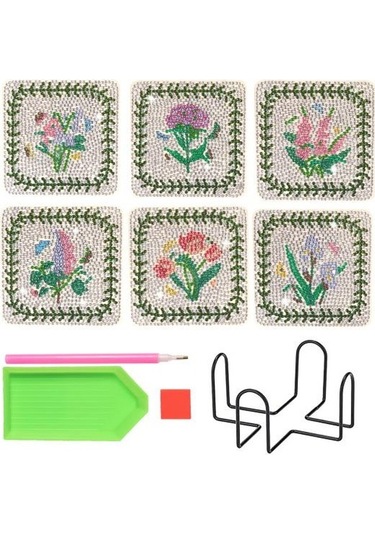 Elmas Boyama Coaster Seti Kullanımı Kolay Dıy Craft Çiçek Desenli Coaster Diğer