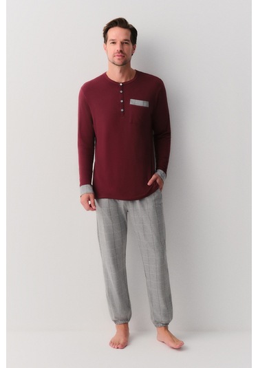 Suwen Edward Erkek Pijama Takımı Sh26305660a964 Gri Melanj Desenli