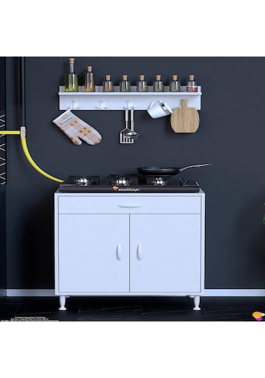 Modilayn Qplas Xxxl Set Ocak Altı Dolap 80x88x48 Cm. Çekmeceli, Kapaklı, Raflı Ve Baharat Raflı. Beyaz