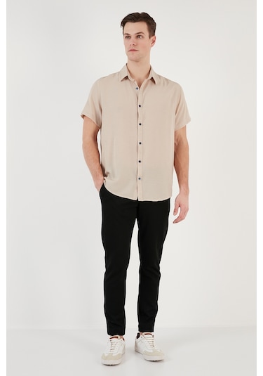 Buratti Pamuk Karışımlı Kısa Kollu Regular Fit Erkek Gömlek Cf23S113139 Taş