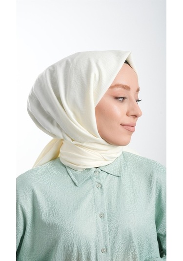 Hürrem Bone 202105_40 Pamuk Düz Klasik Caz Şal Krem