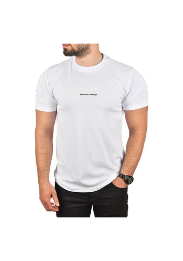 Deepsea Erkek Beyaz Nefes Alan Pamuklu Tişört Bisiklet Yaka Dar Kesim Yumuşak Dokulu Tişört 2504352 Beyaz