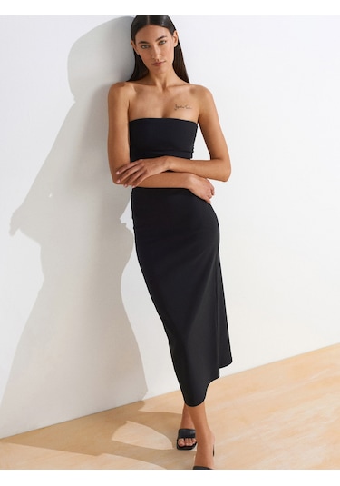 Dilvin 91368 Straplez Midi Elbise-siyah Siyah