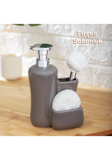 Porsima 277746 Sıvı Sabunluk Fırçalı Süngerlikli Sabunluk Gri