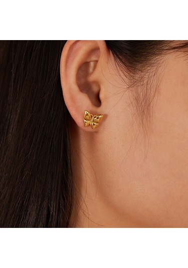 Sones Opk Ge942 1 Çift Vintage Temperament Paslanmaz Çelik Stereo Kelebek Küpe Altın