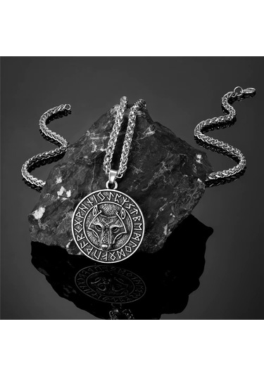 Viking Savaşçı Kurt Kabartma Nordik İskandinav Rune Titanyum Pasl Çok Renkli