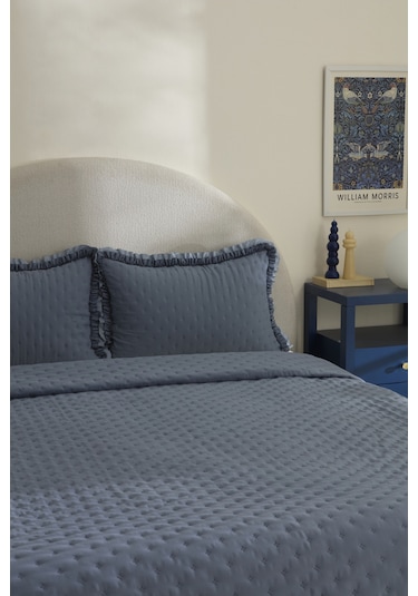 Karaca Home Viona Çift Kişilik Yatak Örtüsü Seti Mavi Mavi