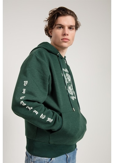 Jahr Marc Dragon Baskılı Yeşil Oversize Erkek Sweatshirt Yeşil