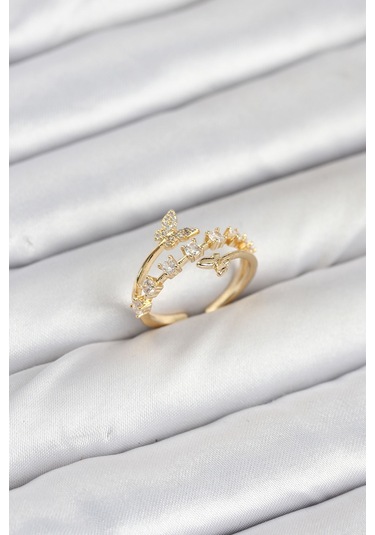 Tua Moda Pirinç Gold Renk Zirkon Taşlı Kelebek Model Kadın Yüzük Altın