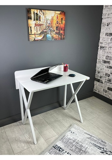 Hayal Beyaz Çalışma Masası Bilgisayar Ofis Masası Metal Beyaz Ayaklı 90 Cm Beyaz - Beyaz