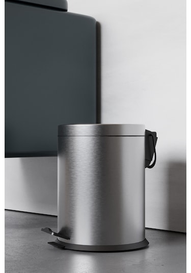 Paslanmaz Çelik Çöp Kovası-5 Litre Pedal & Amortisör Ve İç Kovalı Krom